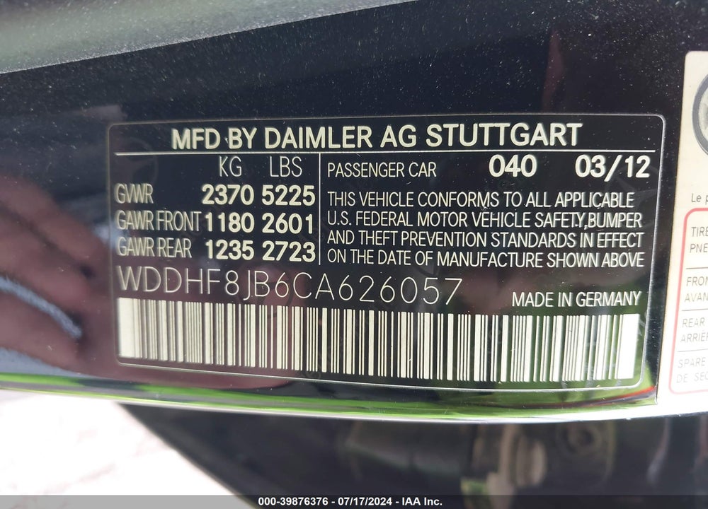2012 MERCEDES-BENZ E 350 4MATIC VIN: WDDHF8JB6CA626057