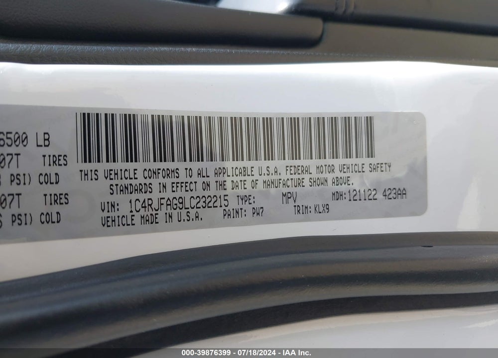 2020 JEEP GRAND CHEROKEE ALTITUDE 4X4 VIN: 1C4RJFAG9LC232215