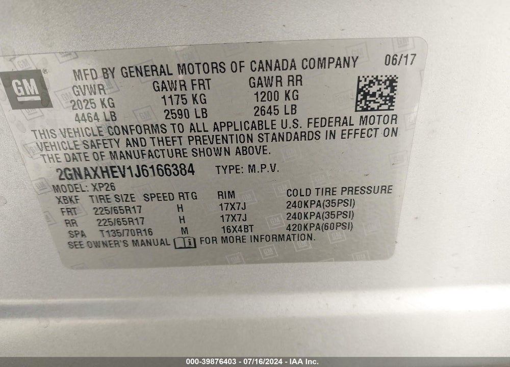 2018 CHEVROLET EQUINOX LS VIN: 2GNAXHEV1J6166384