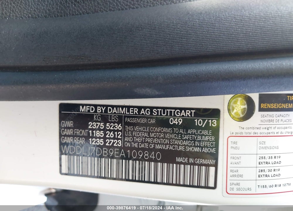 2014 MERCEDES-BENZ CLS 550 VIN: WDDLJ7DB9EA109840