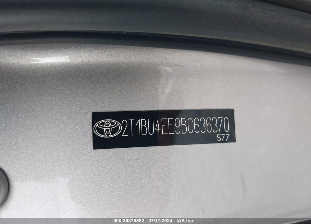 2011 TOYOTA COROLLA S VIN: 2T1BU4EE9BC636370