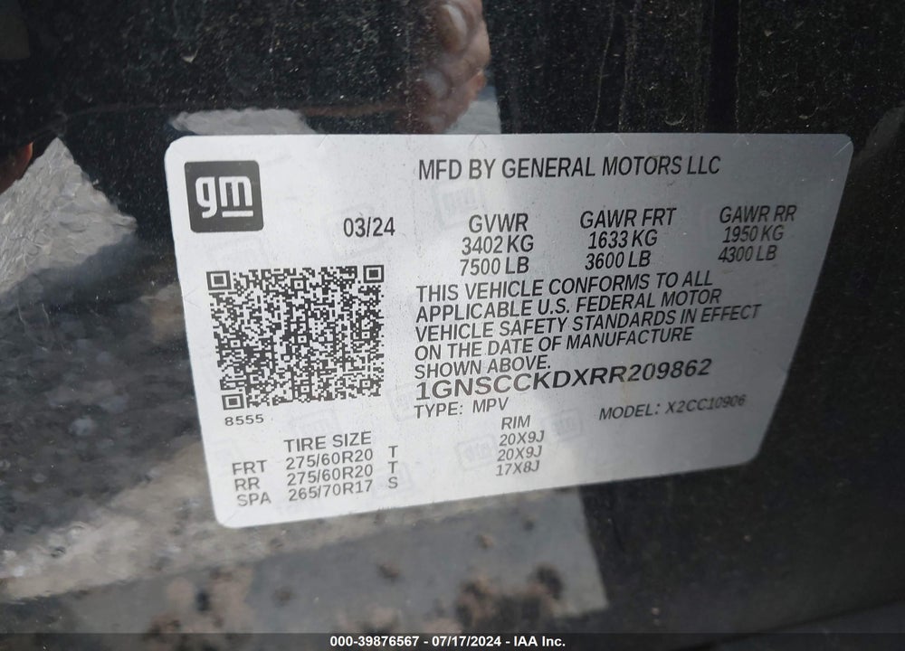 2024 CHEVROLET SUBURBAN 2WD LT VIN: 1GNSCCKDXRR209862