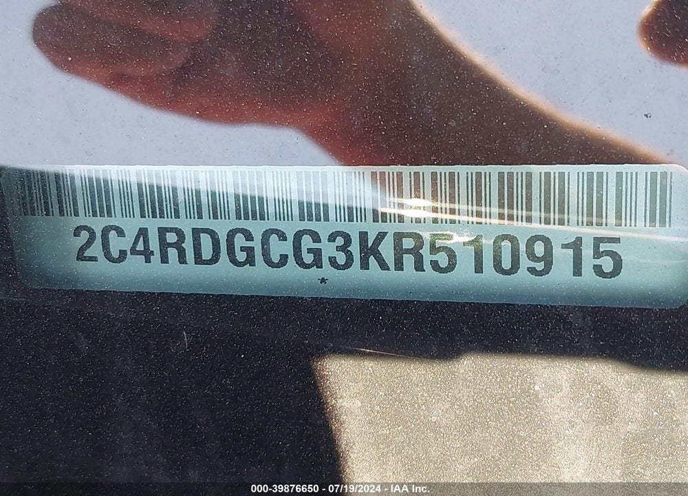 2019 DODGE GRAND CARAVAN SXT VIN: 2C4RDGCG3KR510915