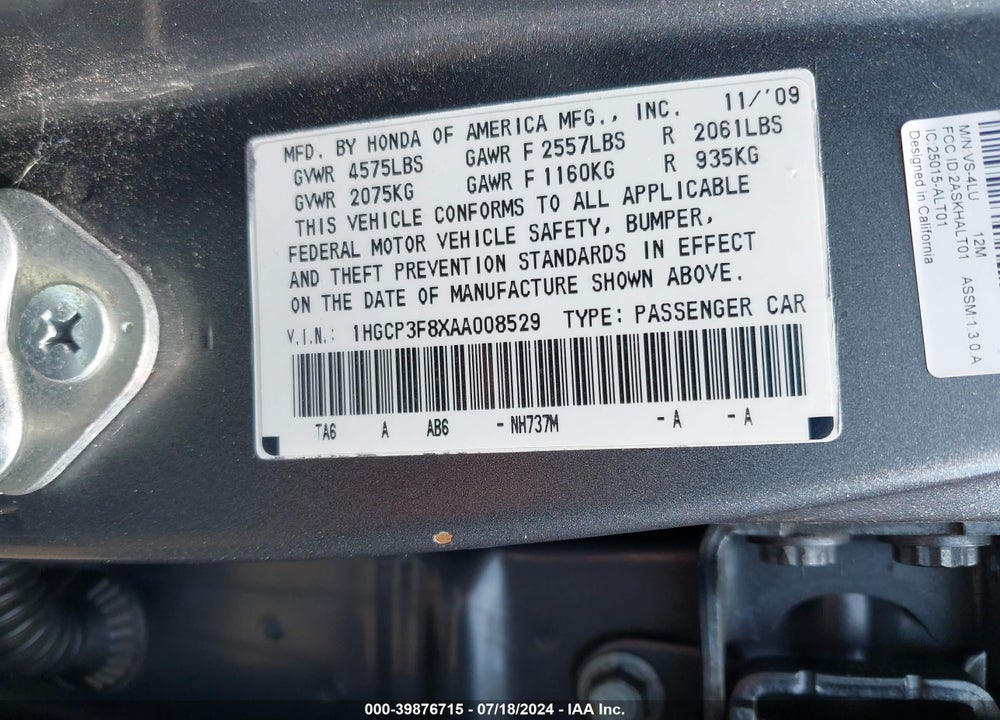 2010 HONDA ACCORD 3.5 EX-L VIN: 1HGCP3F8XAA008529