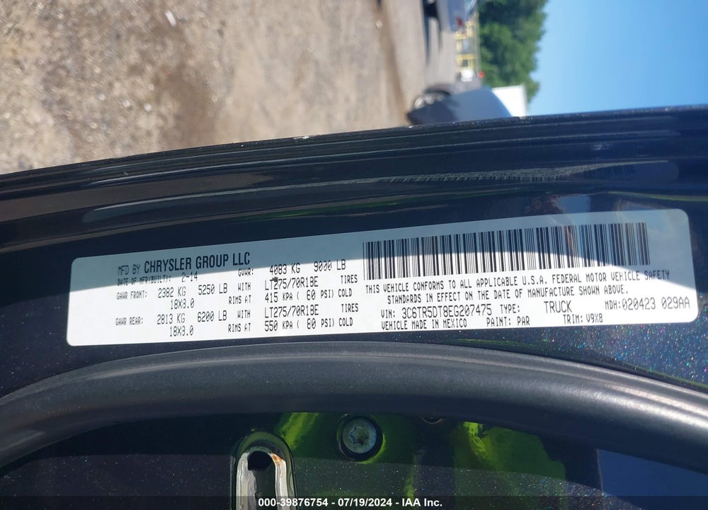 2014 RAM 2500 SLT VIN: 3C6TR5DT8EG207475