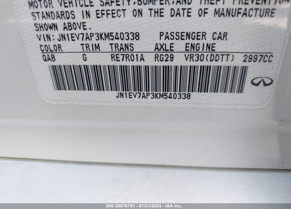 2019 INFINITI Q50 3.0T SPORT VIN: JN1EV7AP3KM540338