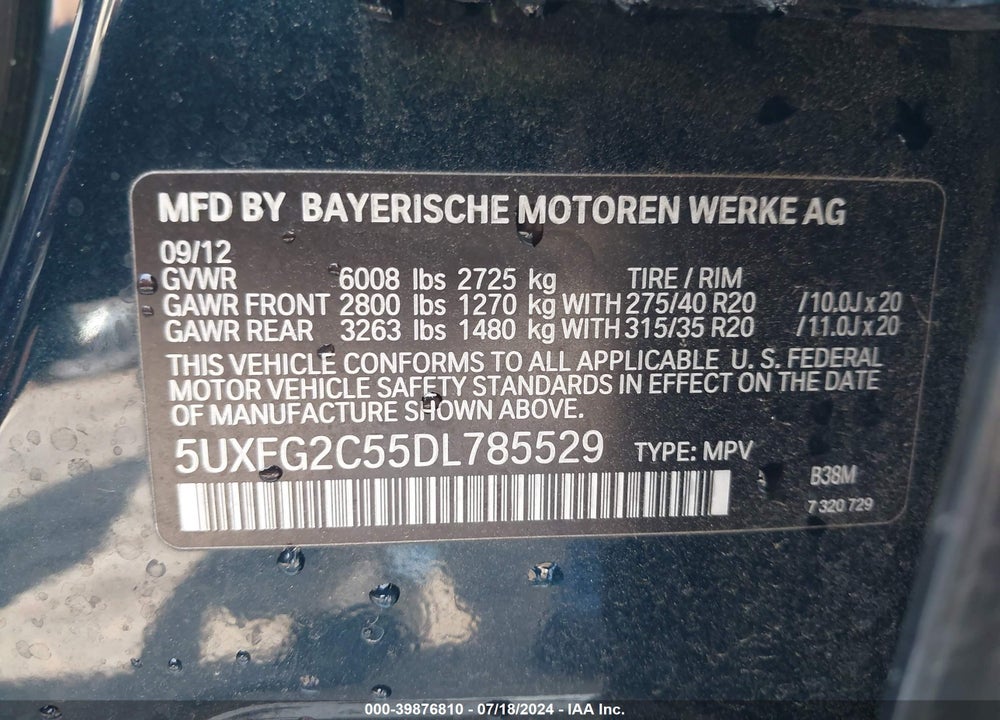 2013 BMW X6 XDRIVE35I VIN: 5UXFG2C55DL785529