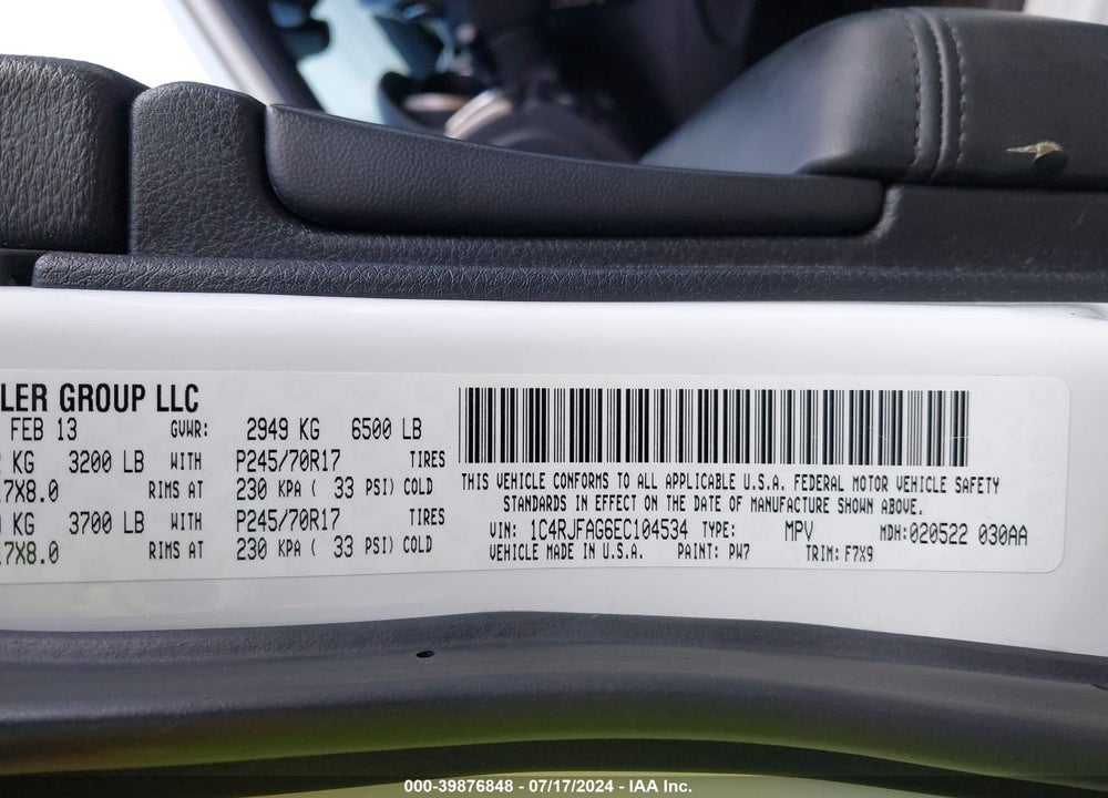 2014 JEEP GRAND CHEROKEE LAREDO VIN: 1C4RJFAG6EC104534
