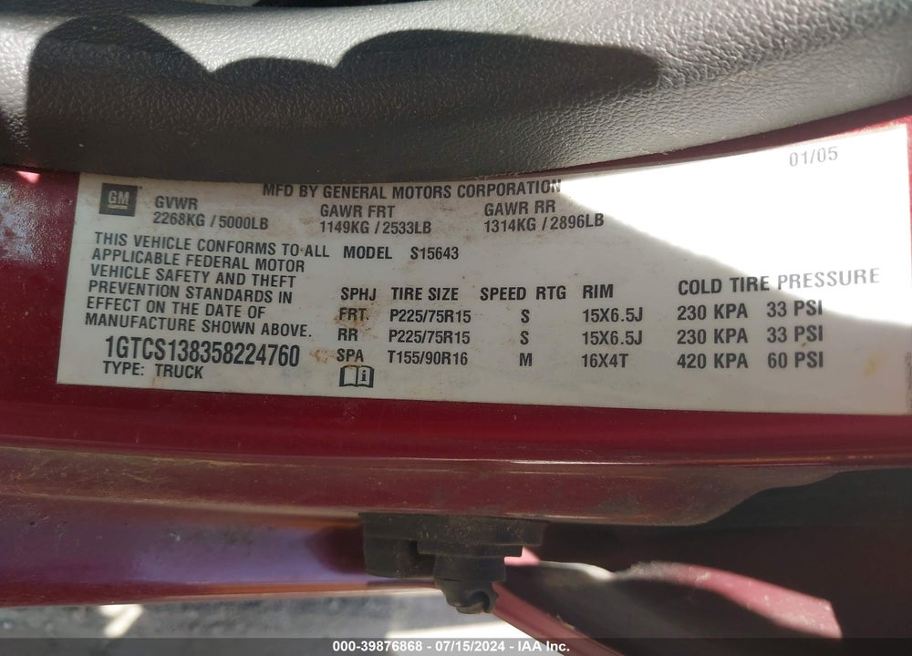 2005 GMC CANYON SLE VIN: 1GTCS138358224760