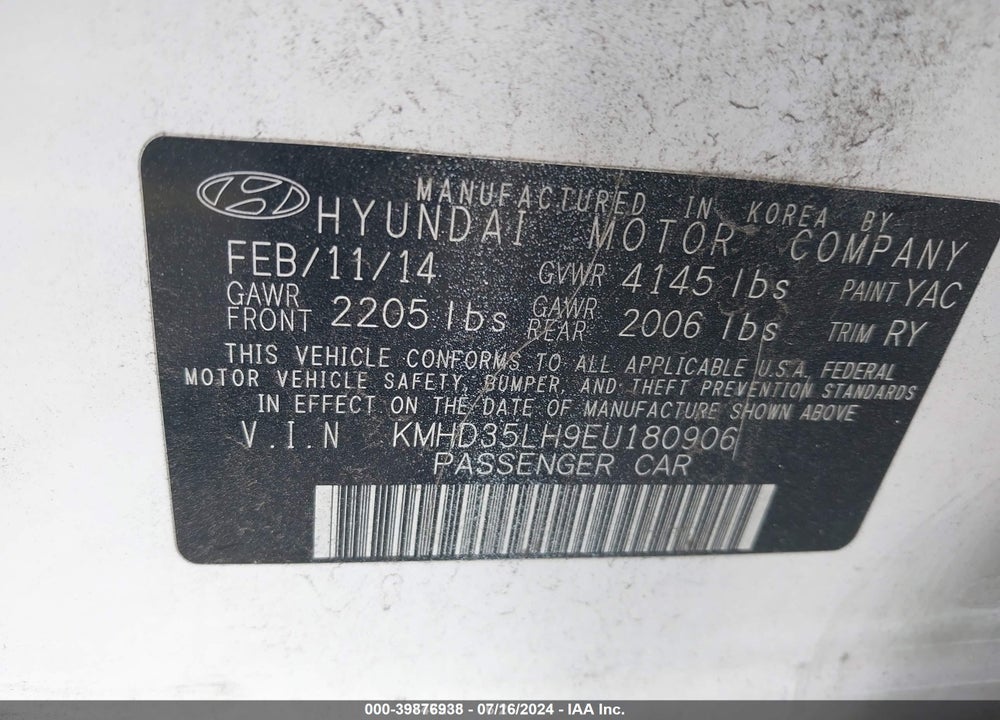 2014 HYUNDAI ELANTRA GT VIN: KMHD35LH9EU180906