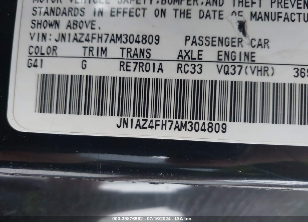 2010 NISSAN 370Z VIN: JN1AZ4FH7AM304809