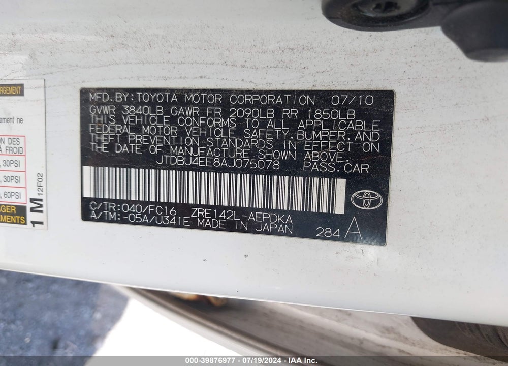 2010 TOYOTA COROLLA LE VIN: JTDBU4EE8AJ075078