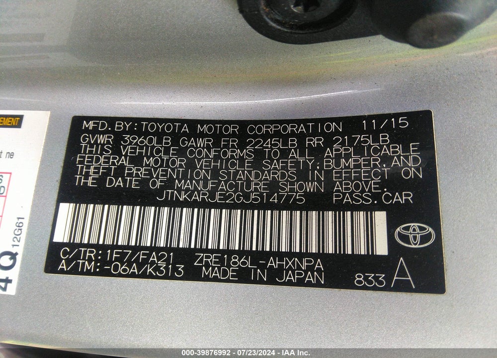 2016 SCION IM VIN: JTNKARJE2GJ514775