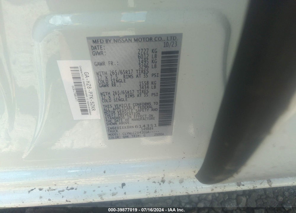2024 NISSAN FRONTIER SV 4X4 VIN: 1N6ED1EK8RN614351