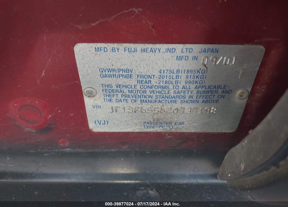 2002 SUBARU FORESTER S VIN: JF1SF65562G737198