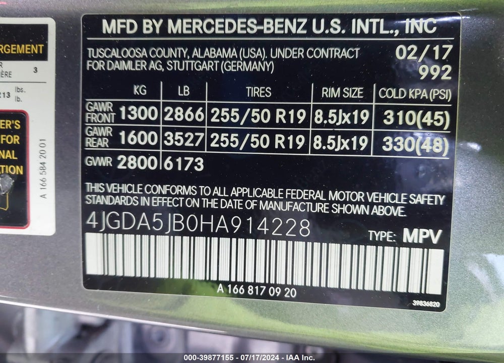 2017 MERCEDES-BENZ GLE 350 VIN: 4JGDA5JB0HA914228