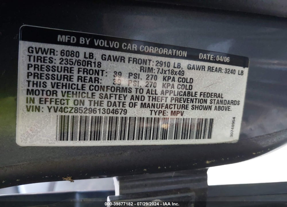2006 VOLVO XC90 VIN: YV4CZ852961304679