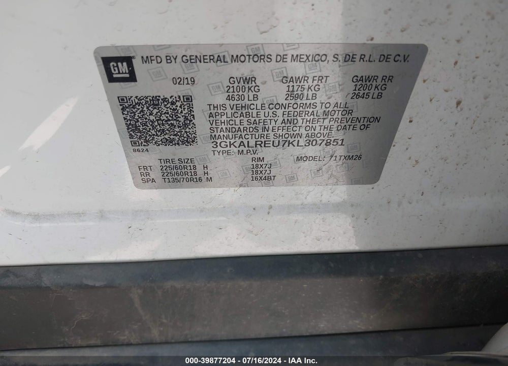2019 GMC TERRAIN SLT DIESEL VIN: 3GKALREU7KL307851