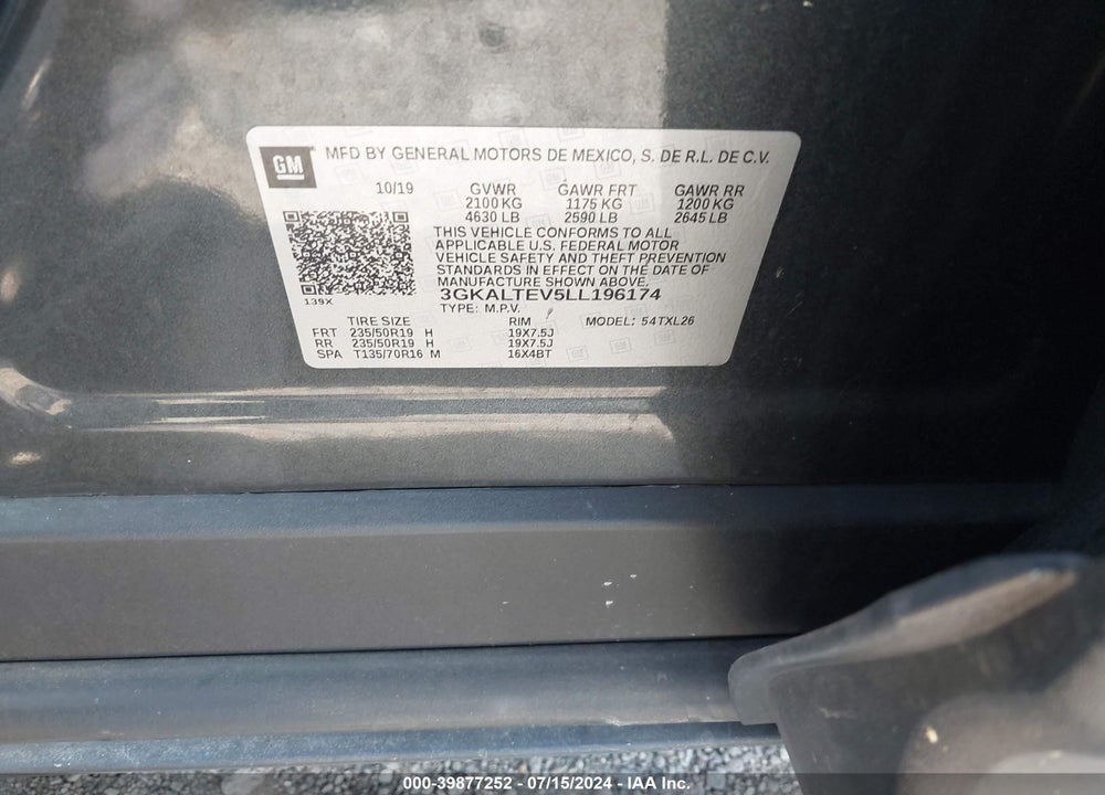 2020 GMC TERRAIN AWD SLE VIN: 3GKALTEV5LL196174