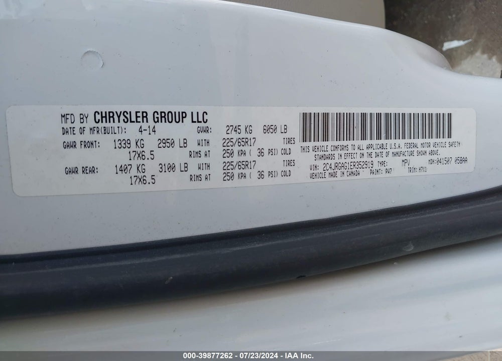 2014 RAM CARGO TRADESMAN VIN: 2C4JRGAG1ER352919