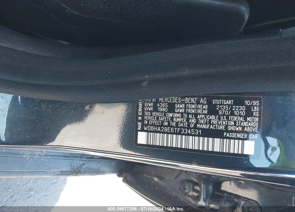 1996 MERCEDES-BENZ C 280 VIN: WDBHA28E6TF334531