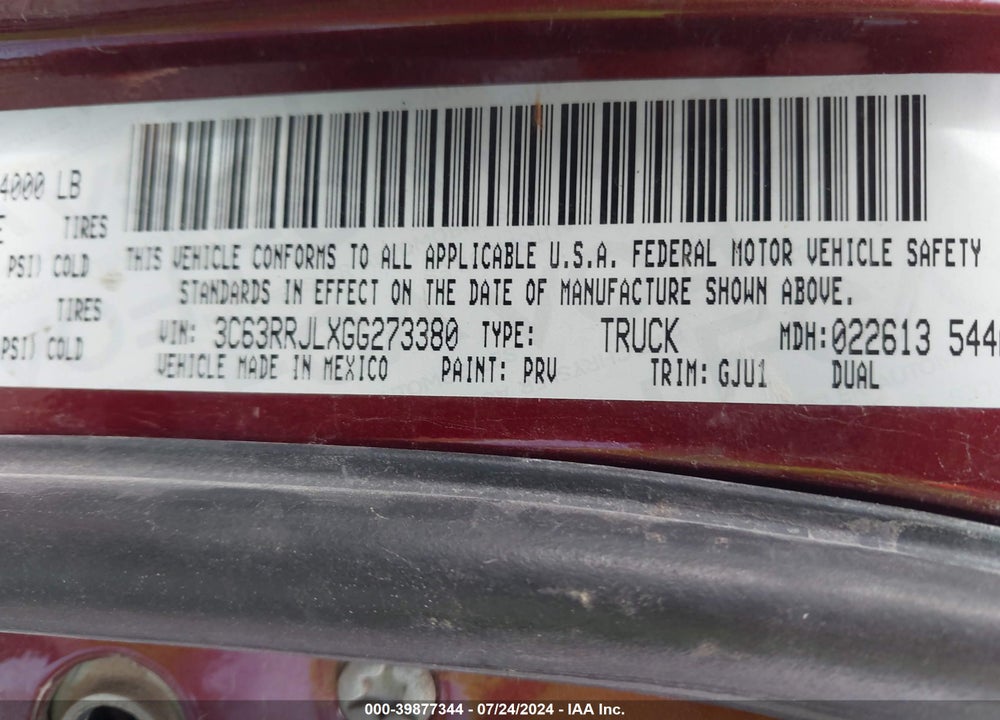 2016 RAM 3500 LAIE VIN: 3C63RRJLXGG273380