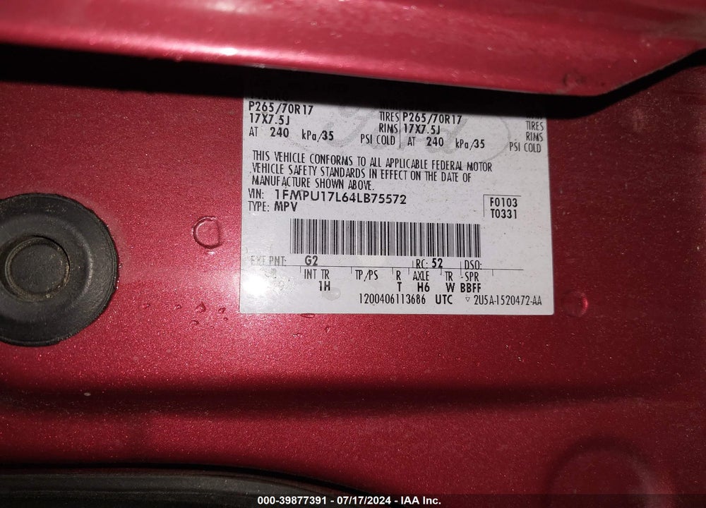 2004 FORD EXPEDITION EDDIE BAUER VIN: 1FMPU17L64LB75572