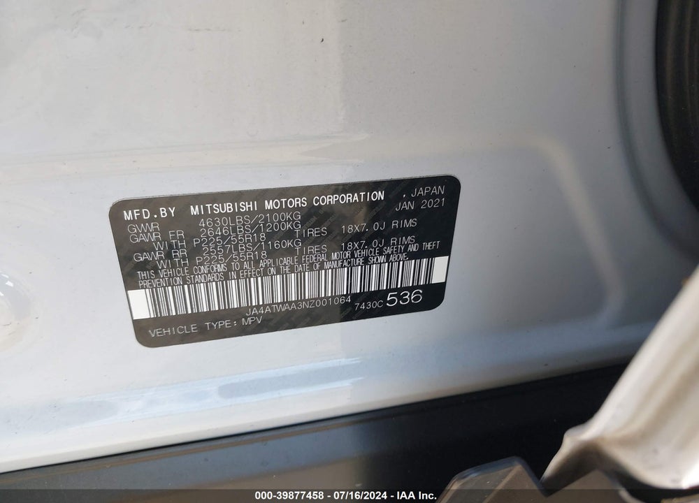 2022 MITSUBISHI ECLIPSE CROSS SE S-AWC/SE SPECIAL EDITION S-AWC/SEL S-AWC/SEL SPECIAL EDITION S-AWC VIN: JA4ATWAA3NZ001064