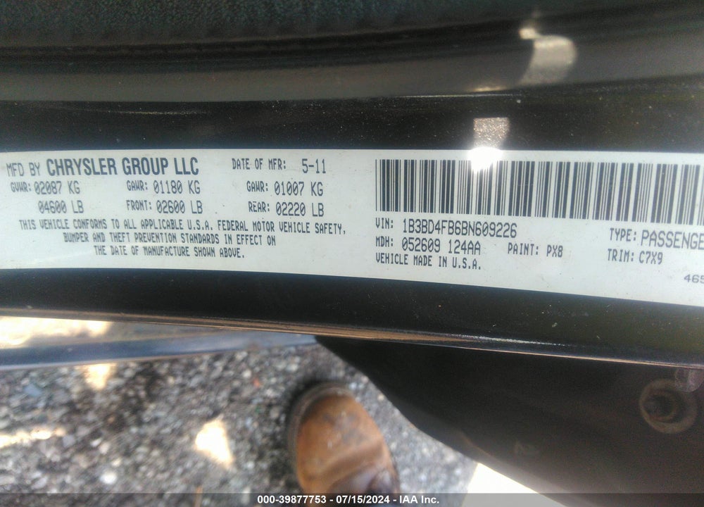 2011 DODGE AVENGER EXPRESS VIN: 1B3BD4FB6BN609226