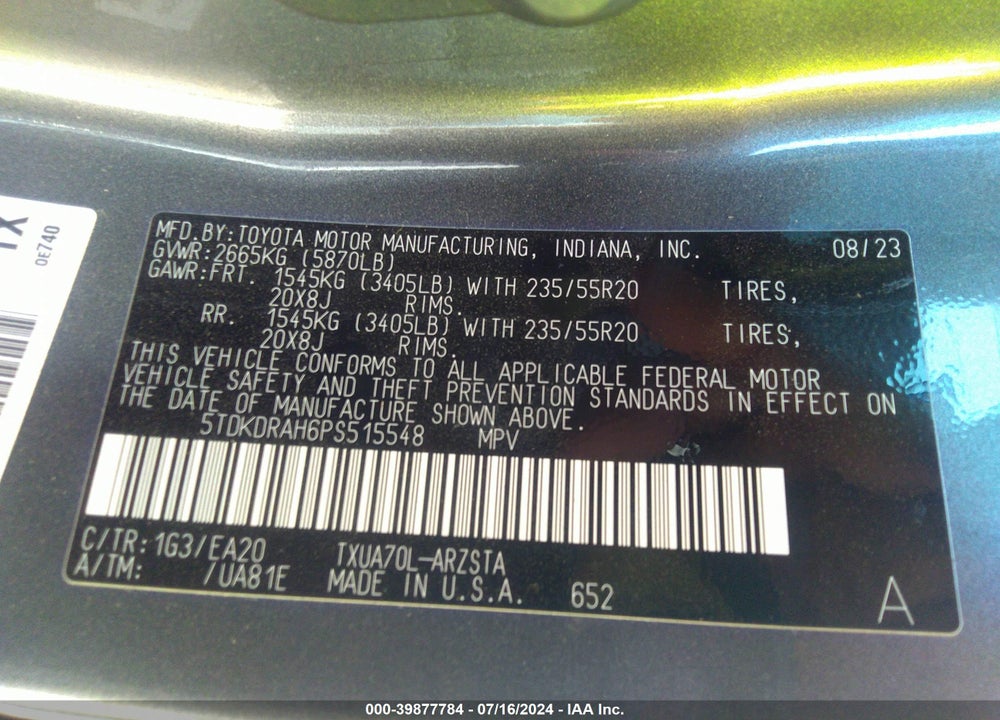 2023 TOYOTA HIGHLANDER XSE VIN: 5TDKDRAH6PS515548