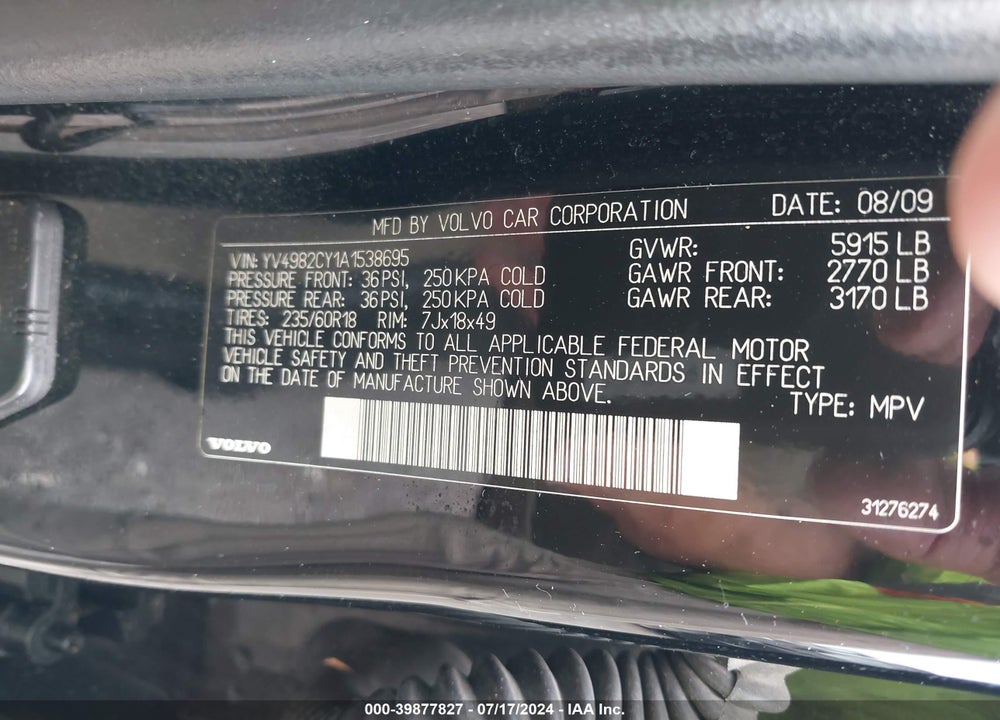 2010 VOLVO XC90 3.2 VIN: YV4982CY1A1538695