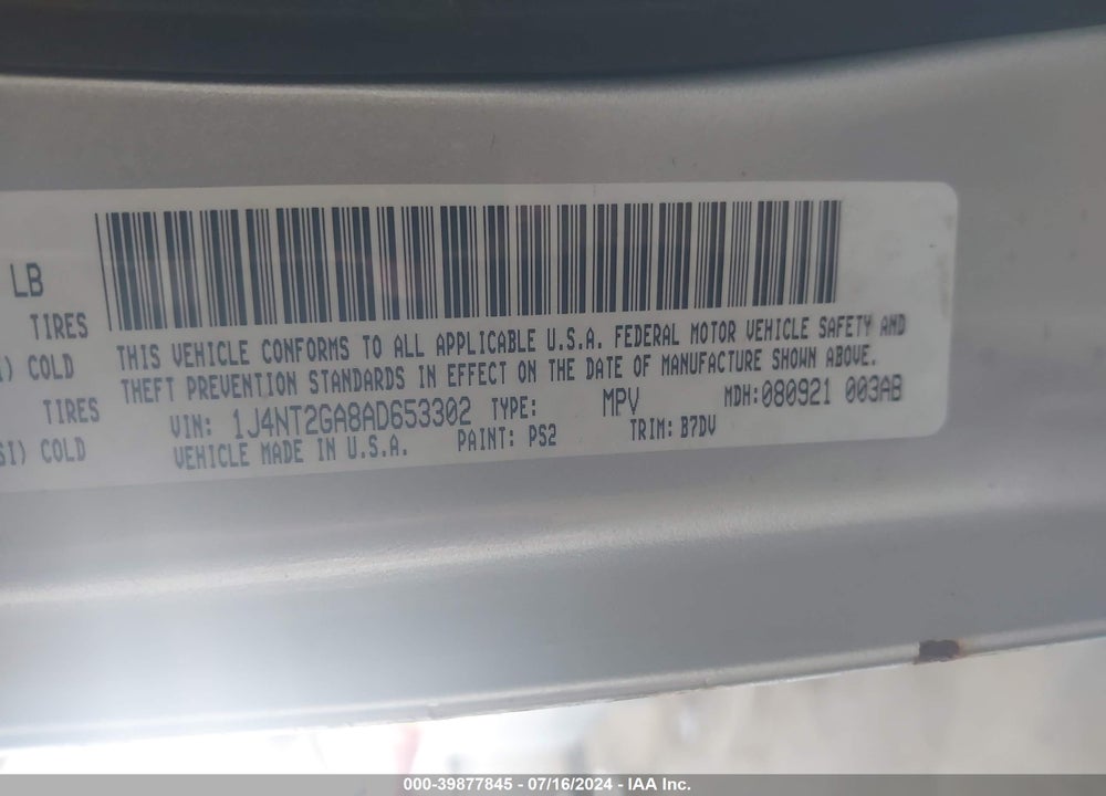 2010 JEEP PATRIOT SPORT VIN: 1J4NT2GA8AD653302