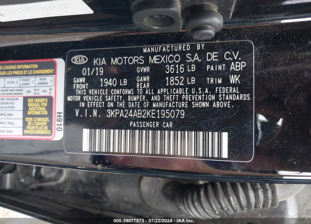 2019 KIA RIO S VIN: 3KPA24AB2KE195079