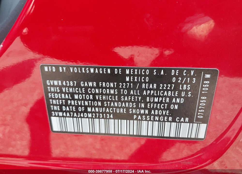 2013 VOLKSWAGEN JETTA GLI AUTOBAHN W/NAV VIN: 3VW4A7AJ4DM273134