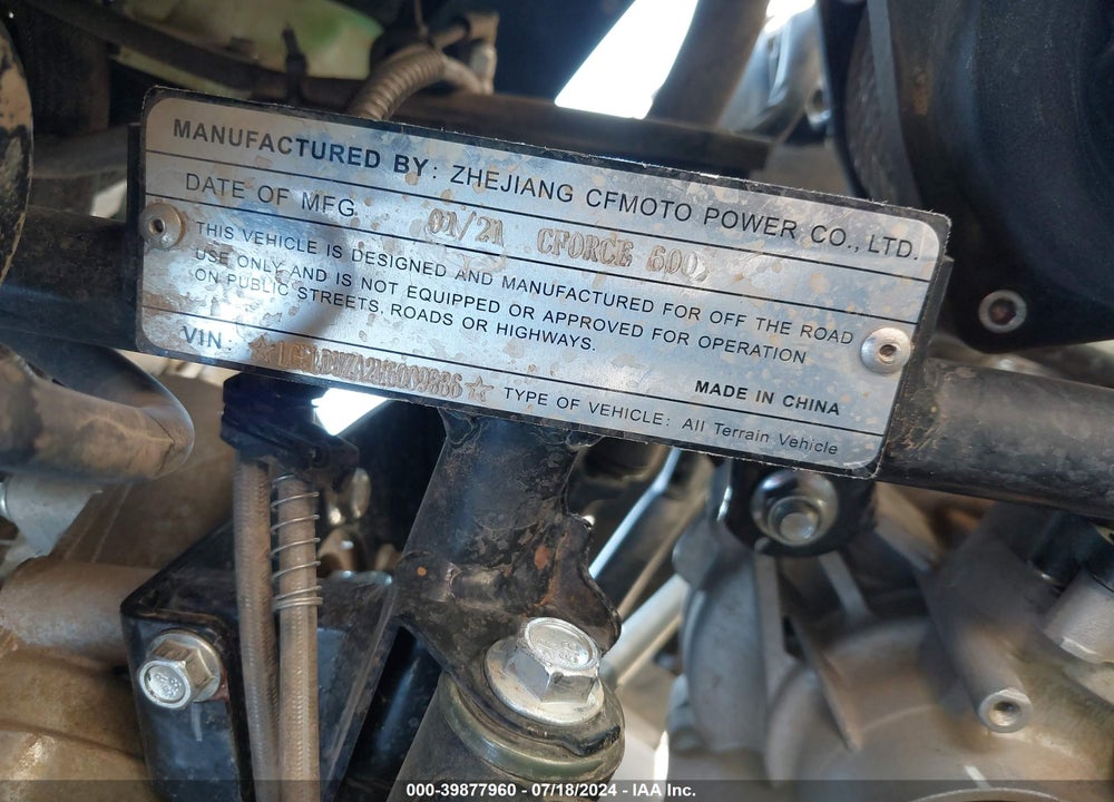 2021 CF MOTO CFORCE 600 VIN: LCELDUZA2M6009886