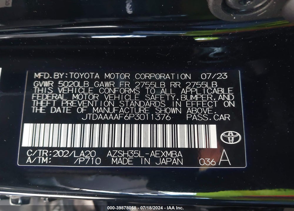2023 TOYOTA CROWN LIMITED VIN: JTDAAAAF6P3011376