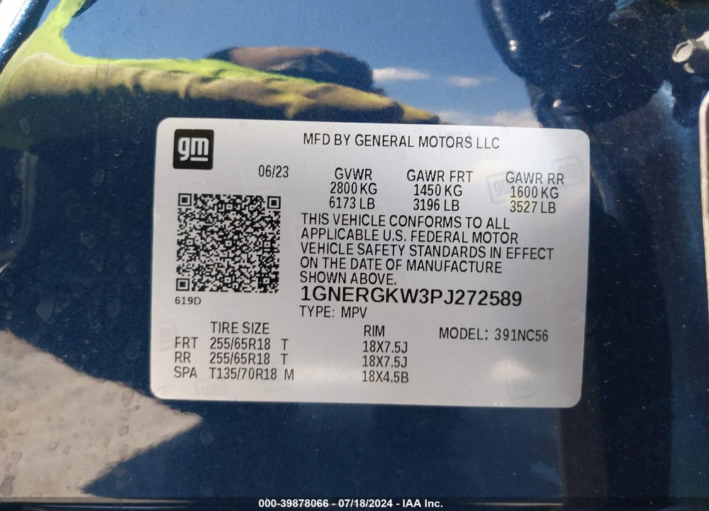 2023 CHEVROLET TRAVERSE FWD LT CLOTH VIN: 1GNERGKW3PJ272589