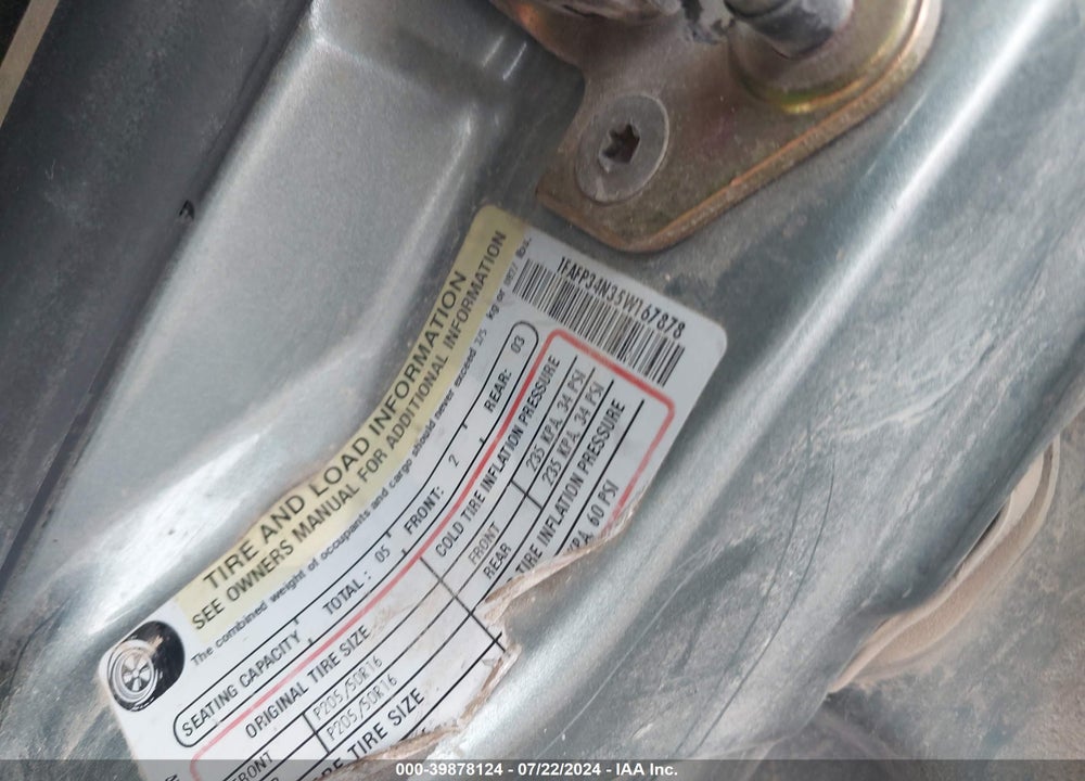 2005 FORD FOCUS ZX4 VIN: 1FAFP34N35W167878