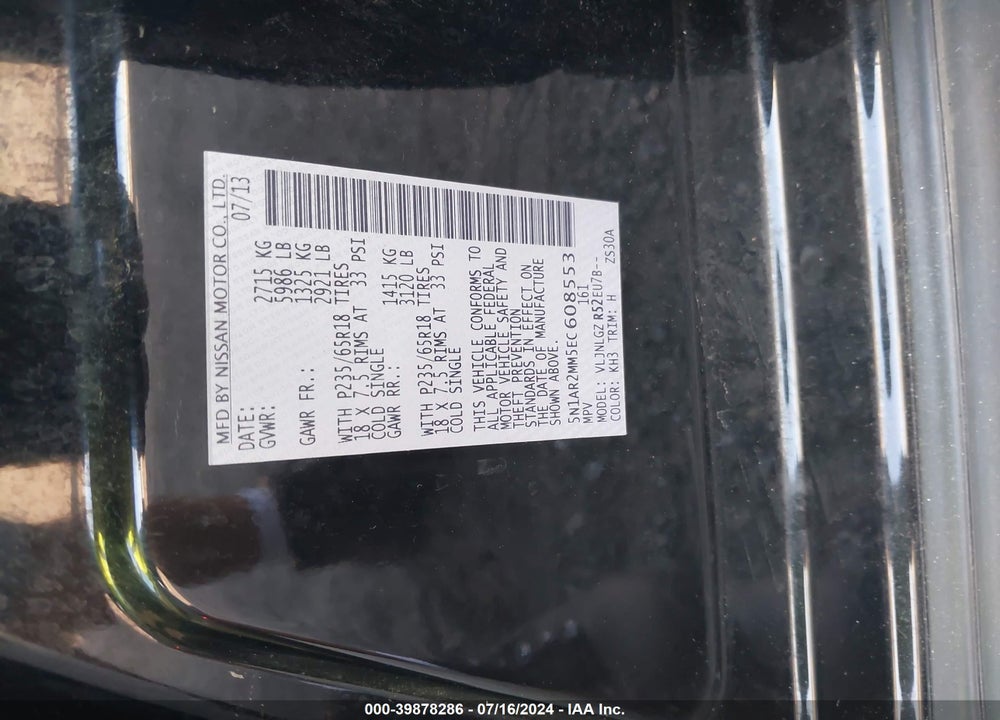 2014 NISSAN PATHFINDER SL VIN: 5N1AR2MM5EC608553