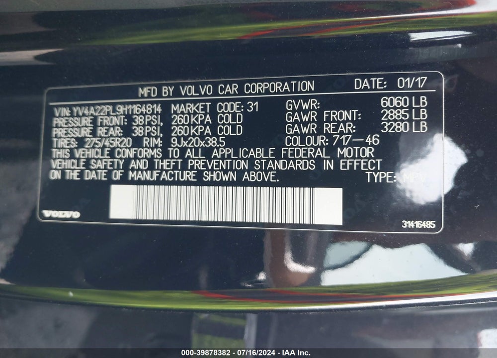 2017 VOLVO XC90 T6 INSCRIPTION VIN: YV4A22PL9H1164814