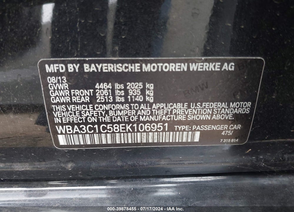 2014 BMW 328I VIN: WBA3C1C58EK106951