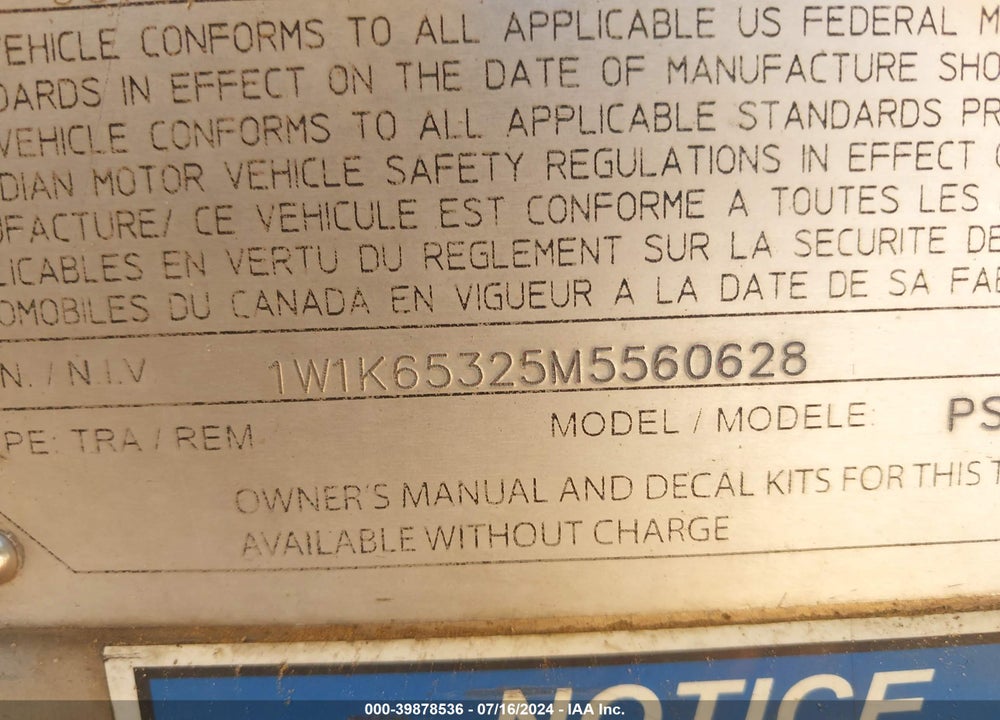 2021 WILSON TRAILER CO LIVESTOCK TRAILER VIN: 1W1K65325M5560628