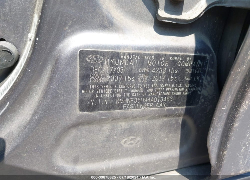 2004 HYUNDAI SONATA GLS/LX VIN: KMHWF35H94A013463