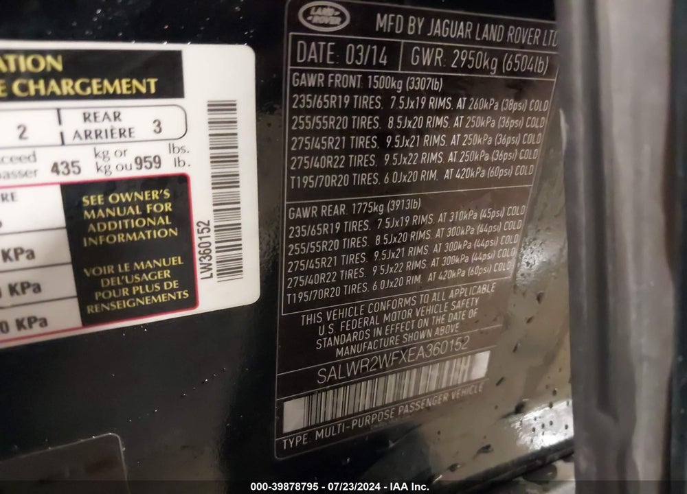 2014 LAND ROVER RANGE ROVER SPORT 3.0L V6 SUPERCHARGED HSE VIN: SALWR2WFXEA360152
