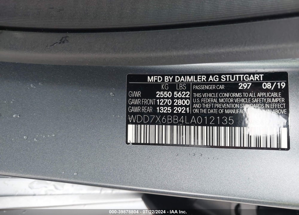 2020 MERCEDES-BENZ AMG GT 53 4-DOOR COUPE VIN: WDD7X6BB4LA012135