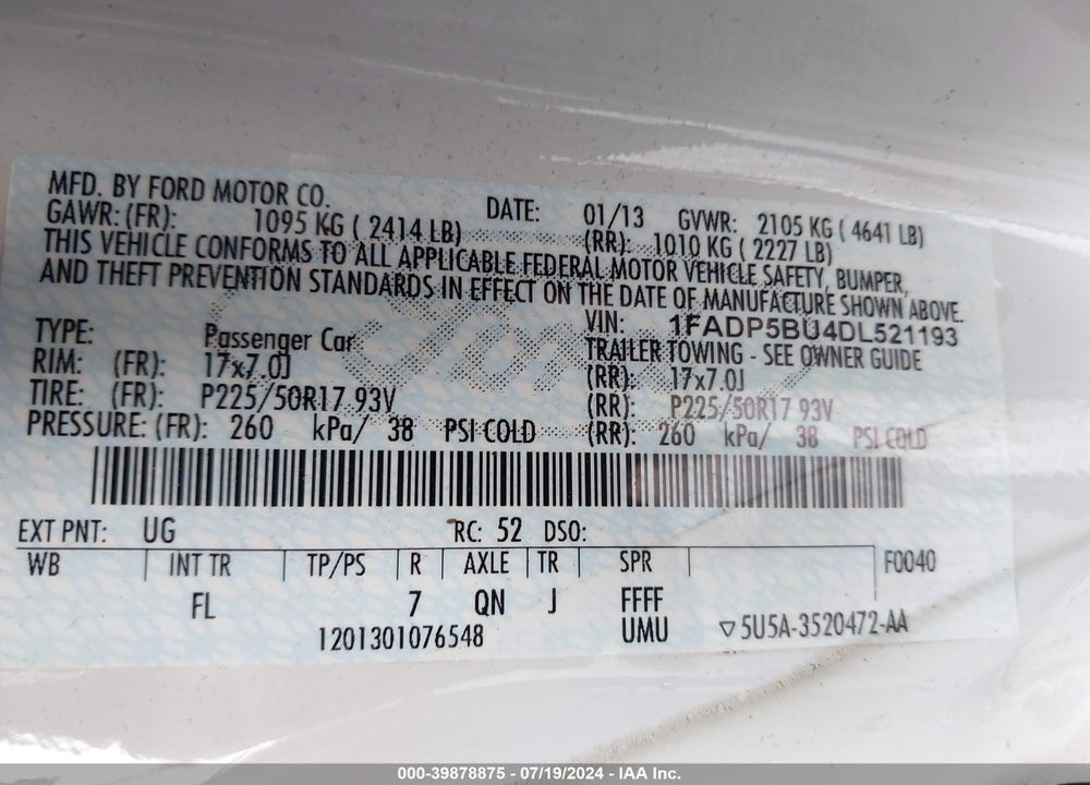 2013 FORD C-MAX HYBRID SEL VIN: 1FADP5BU4DL521193