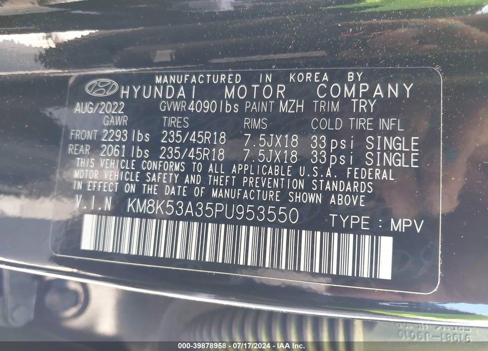 2023 HYUNDAI KONA LIMITED VIN: KM8K53A35PU953550