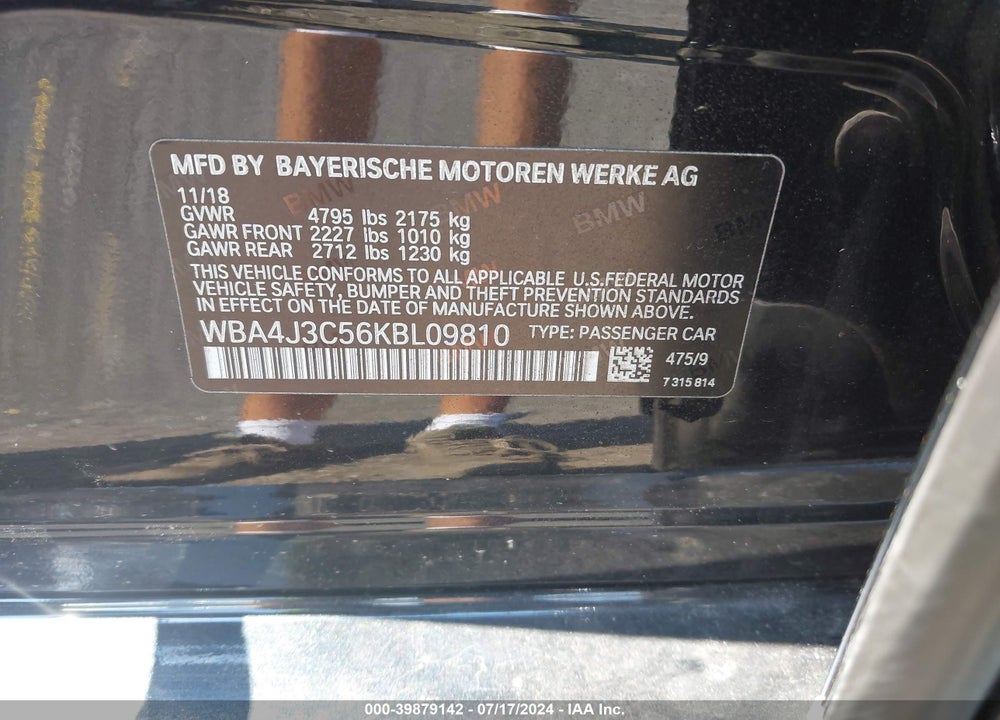 2019 BMW 430I GRAN COUPE XDRIVE VIN: WBA4J3C56KBL09810