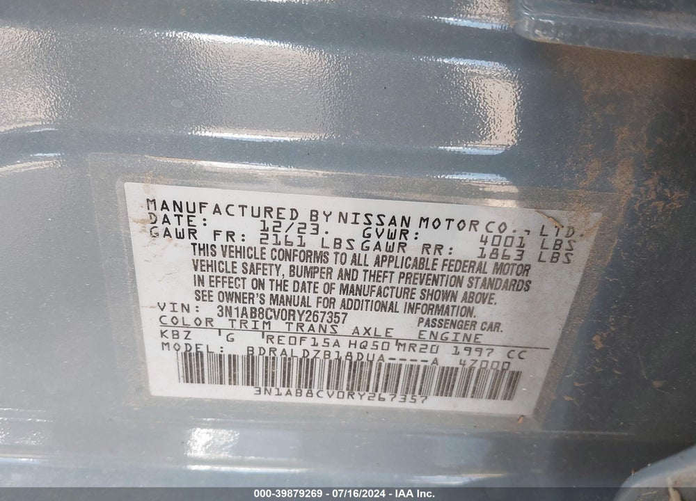 2024 NISSAN SENTRA SV XTRONIC CVT VIN: 3N1AB8CV0RY267357