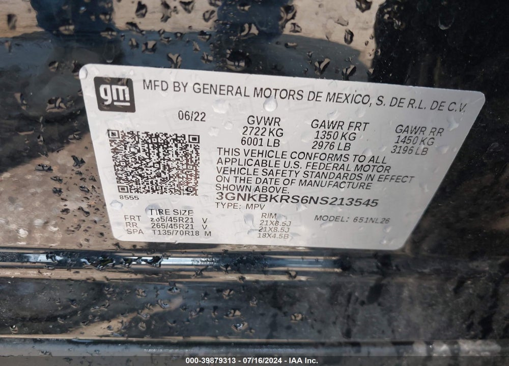 2022 CHEVROLET BLAZER AWD RS VIN: 3GNKBKRS6NS213545